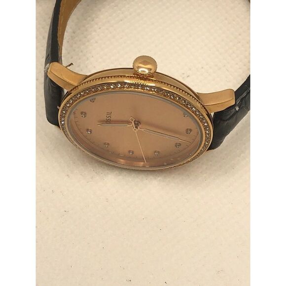 Fossil ES4365 Womens Black Leather Analog Rose Gold Dial Quartz Wrist Watch KS18 - Picture 6 of 9